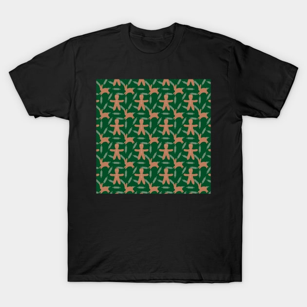 Gingerbread boy and bunny green T-Shirt by Amalus-files